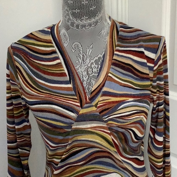 Brown and Black Long Sleeve Fitted Blouse, Size M - Picture 2 of 8